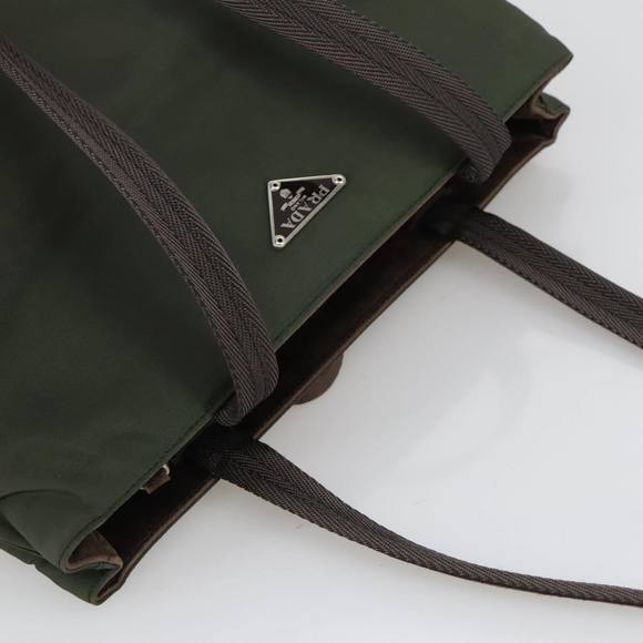 PRADA Tote Bag Nylon Khaki Brown Silver Auth 102966 - Picture 6 of 16